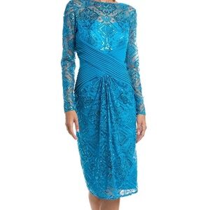 NWT Tadashi Shoji Turquoise Lace Long Sleeve Sequin Dress sz6